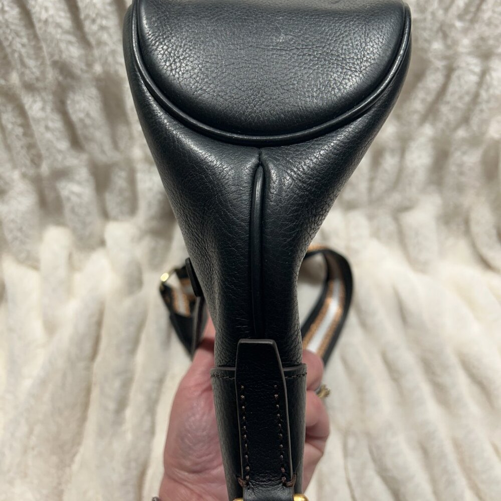Dooney & Bourke Black Pebble Grain Zip Sac w/ With Custom Striped Web Strap - Picture 10 of 12